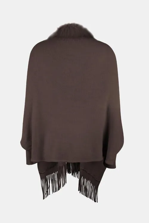 Winter Darling Fringe Open Front Faux Fur Poncho