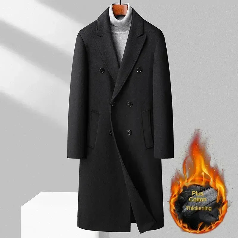 Woll gehalt 51% Herbst und Winter neuer Herren-Woll mantel, zweireihige lange knielange koreanische Version des Slim-Fit-Woll mantels,