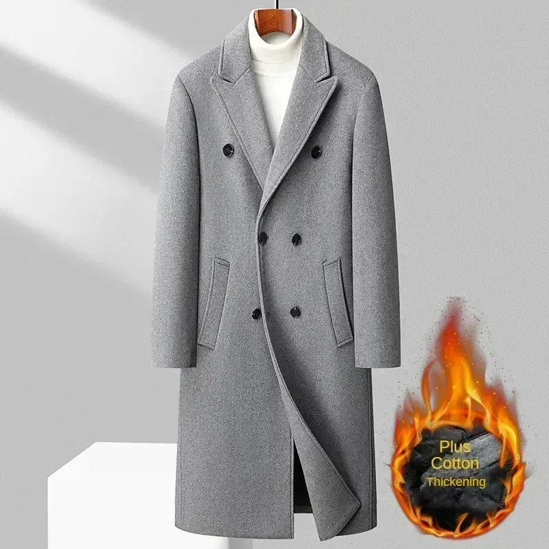 Woll gehalt 51% Herbst und Winter neuer Herren-Woll mantel, zweireihige lange knielange koreanische Version des Slim-Fit-Woll mantels,
