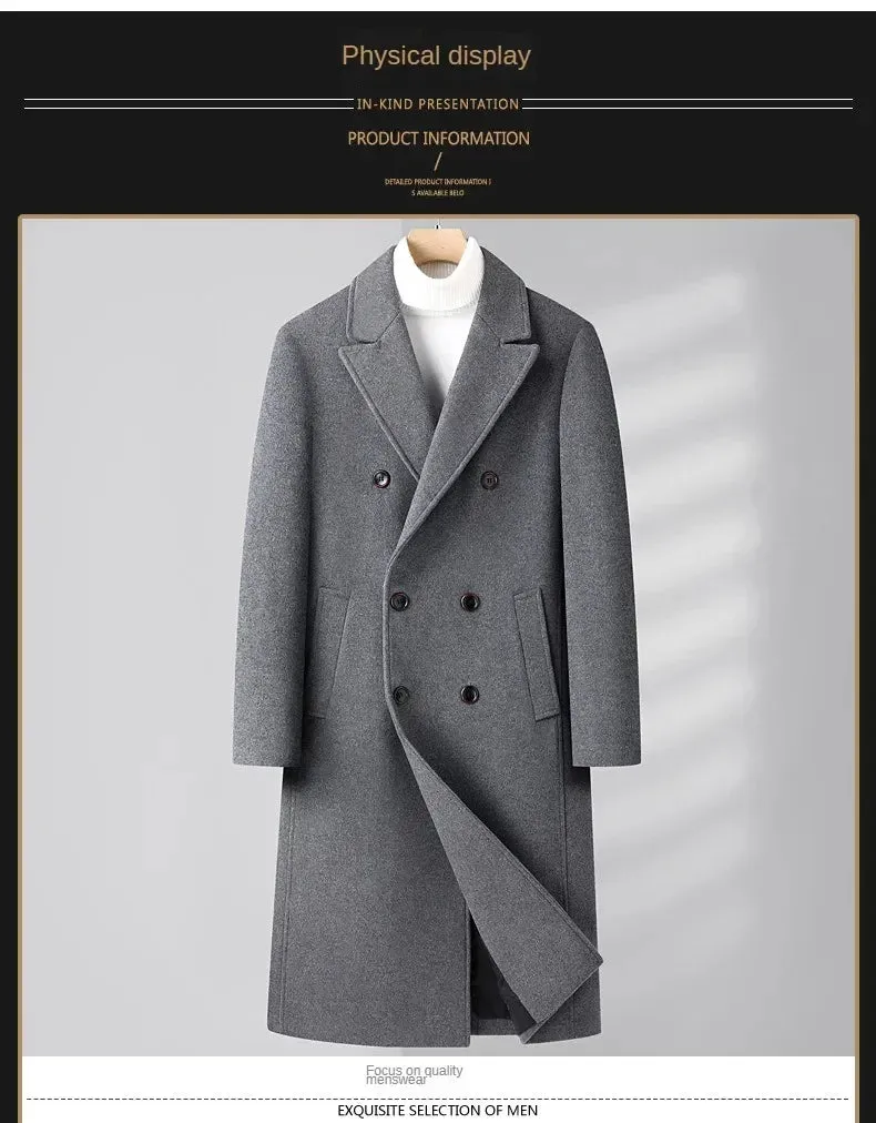 Woll gehalt 51% Herbst und Winter neuer Herren-Woll mantel, zweireihige lange knielange koreanische Version des Slim-Fit-Woll mantels,