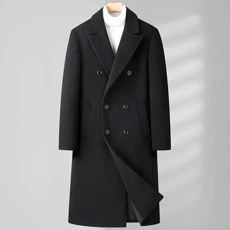 Woll gehalt 51% Herbst und Winter neuer Herren-Woll mantel, zweireihige lange knielange koreanische Version des Slim-Fit-Woll mantels,