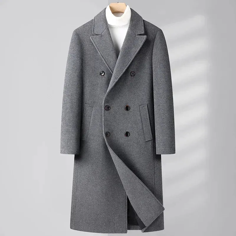 Woll gehalt 51% Herbst und Winter neuer Herren-Woll mantel, zweireihige lange knielange koreanische Version des Slim-Fit-Woll mantels,