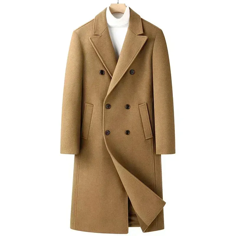Woll gehalt 51% Herbst und Winter neuer Herren-Woll mantel, zweireihige lange knielange koreanische Version des Slim-Fit-Woll mantels,