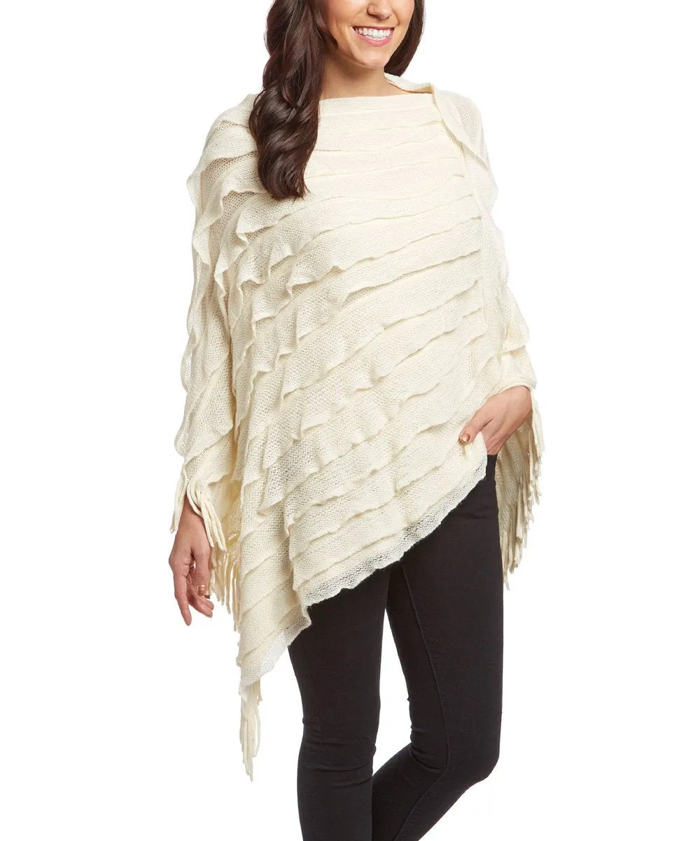 Women's Light Trendy Ruffle Batwing with Fringe Shawl Wrap Poncho