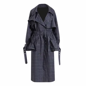 Women's Long Trench Coat Windproof Classic Lapel Belted Overcoat with Pockets
