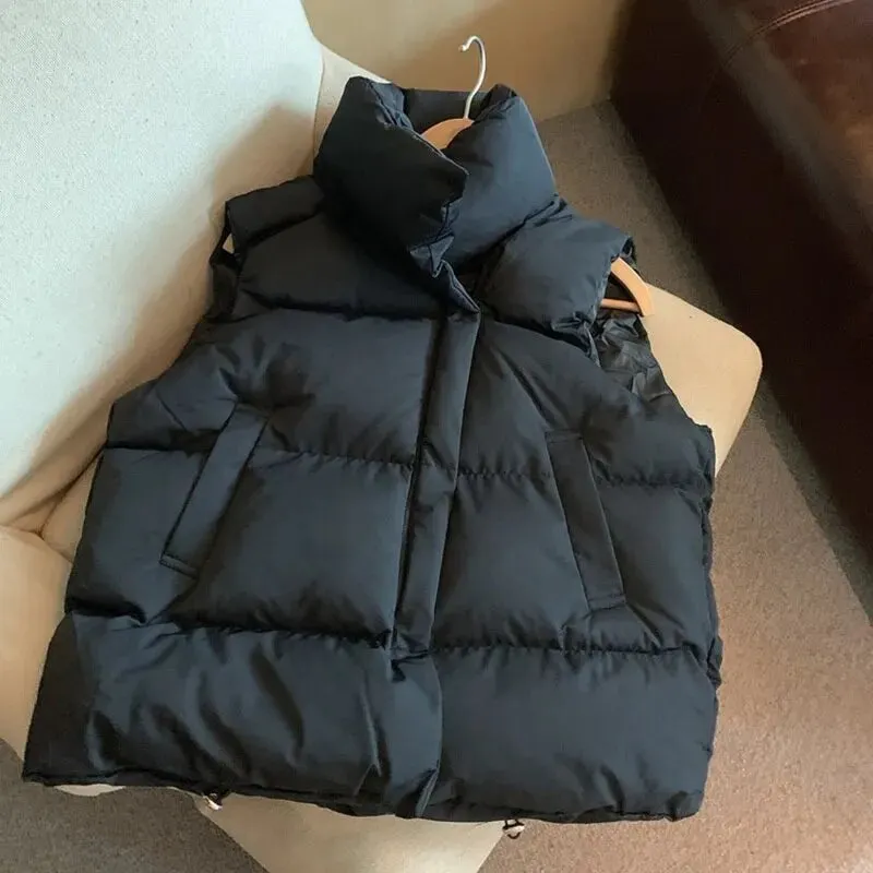 Women's Thick Warm Down Vest for Autumn and Winter - Casual Loose Harajuku Jacket, Short Waistcoat, Windproof Outerwear