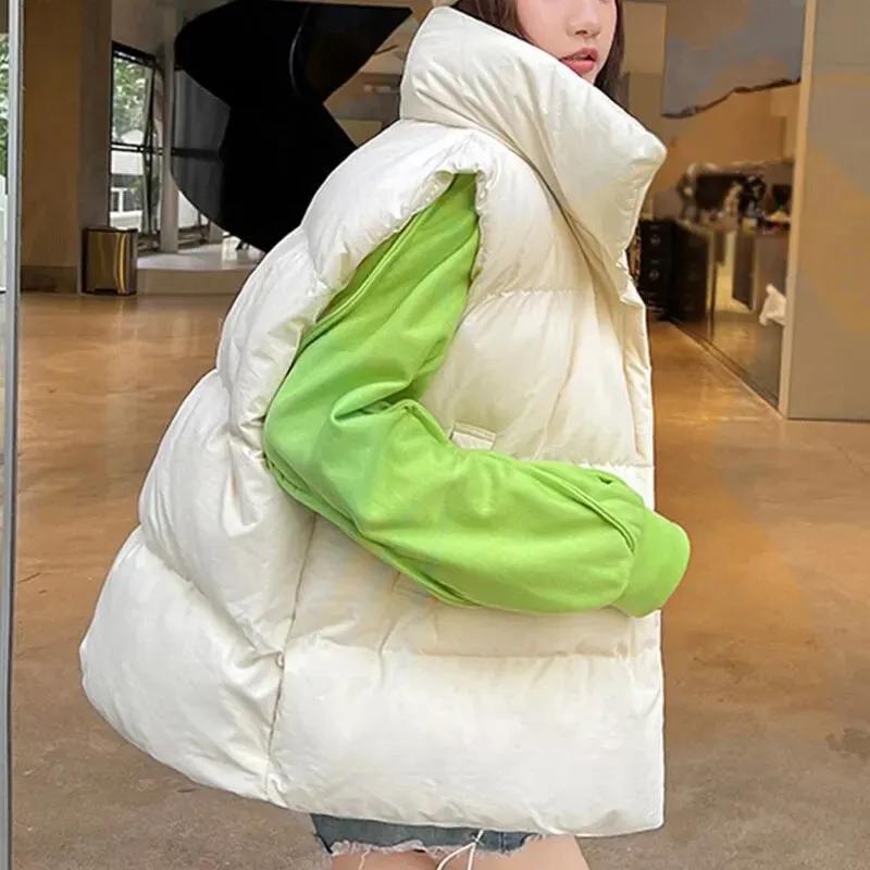 Women's Thick Warm Down Vest for Autumn and Winter - Casual Loose Harajuku Jacket, Short Waistcoat, Windproof Outerwear