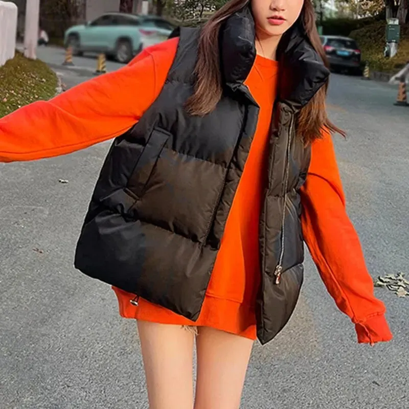 Women's Thick Warm Down Vest for Autumn and Winter - Casual Loose Harajuku Jacket, Short Waistcoat, Windproof Outerwear