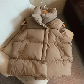 Women's Thick Warm Down Vest for Autumn and Winter - Casual Loose Harajuku Jacket, Short Waistcoat, Windproof Outerwear