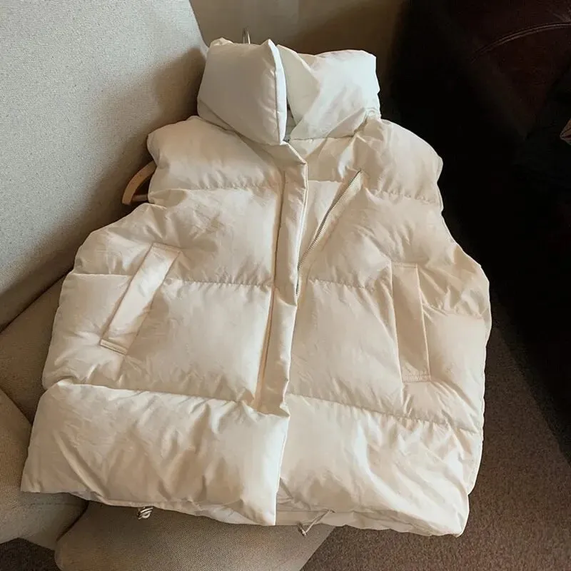 Women's Thick Warm Down Vest for Autumn and Winter - Casual Loose Harajuku Jacket, Short Waistcoat, Windproof Outerwear