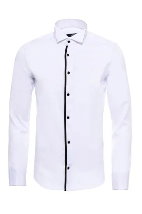 WSS Black Stripe Detailed White Men Tuxedo Shirt  - Singen