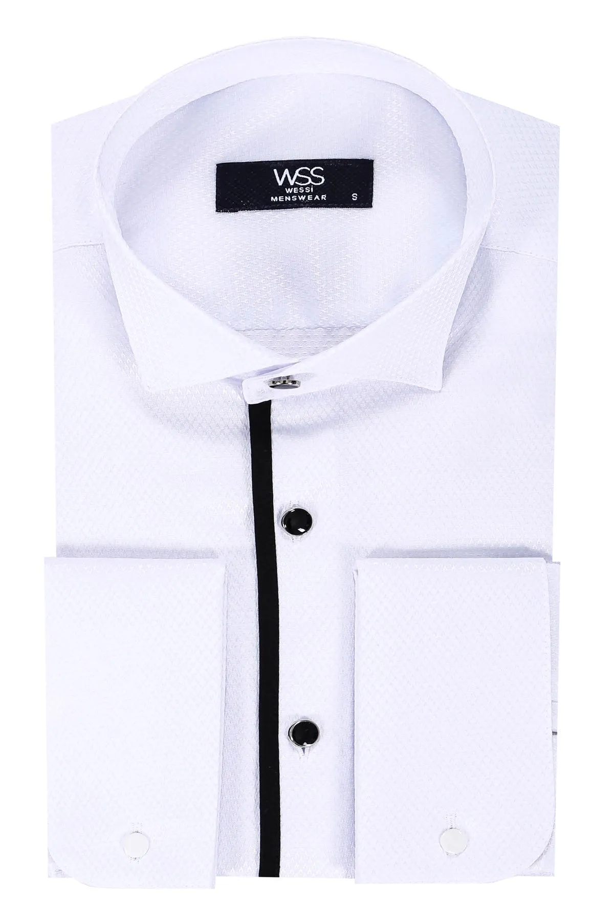 WSS Black Stripe Detailed White Men Tuxedo Shirt  - Singen