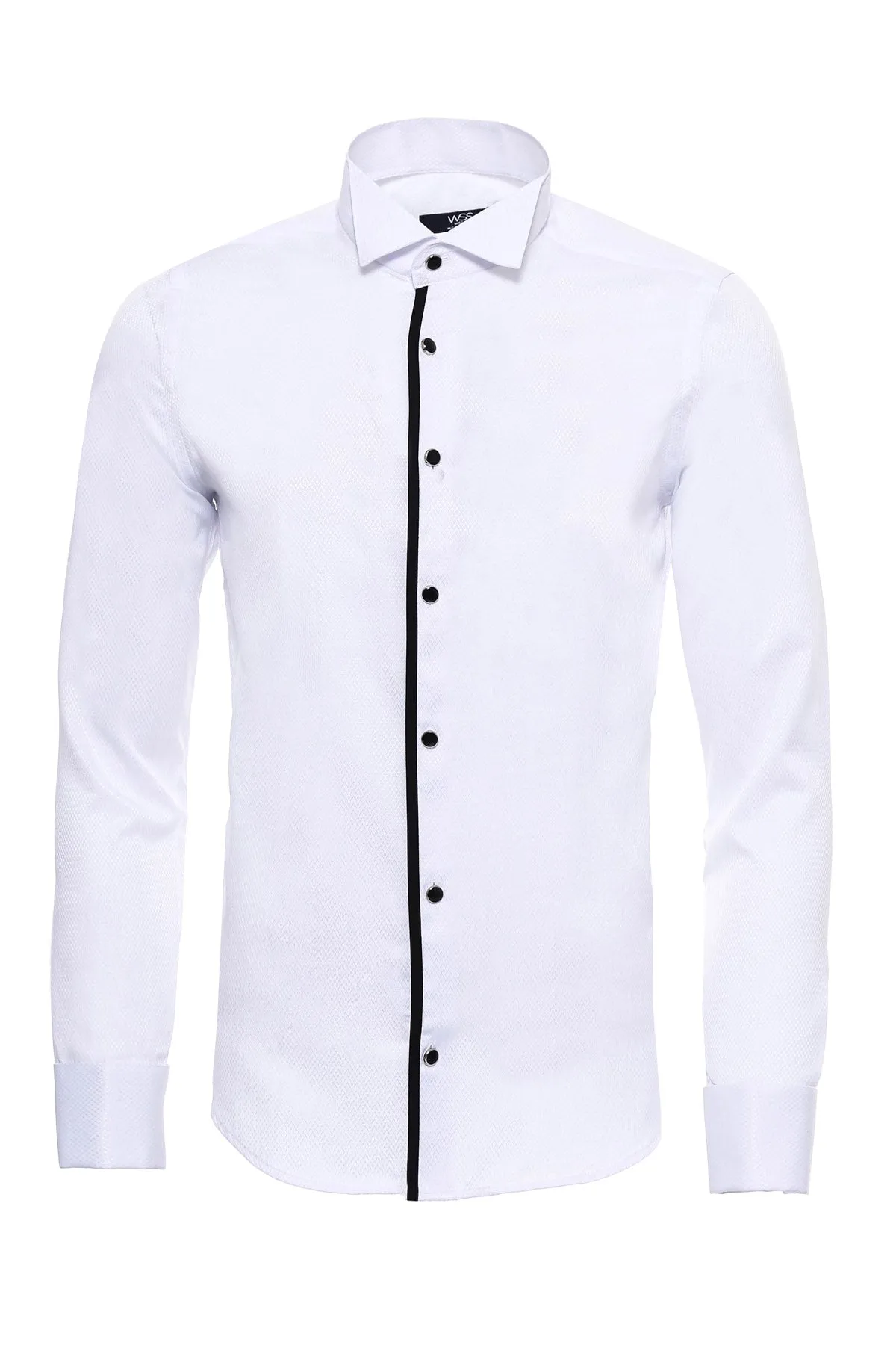 WSS Black Stripe Detailed White Men Tuxedo Shirt  - Singen