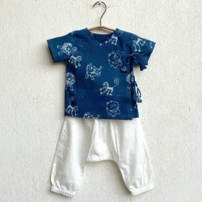 Zoo Print Indigo Angarakha Top with White Pants