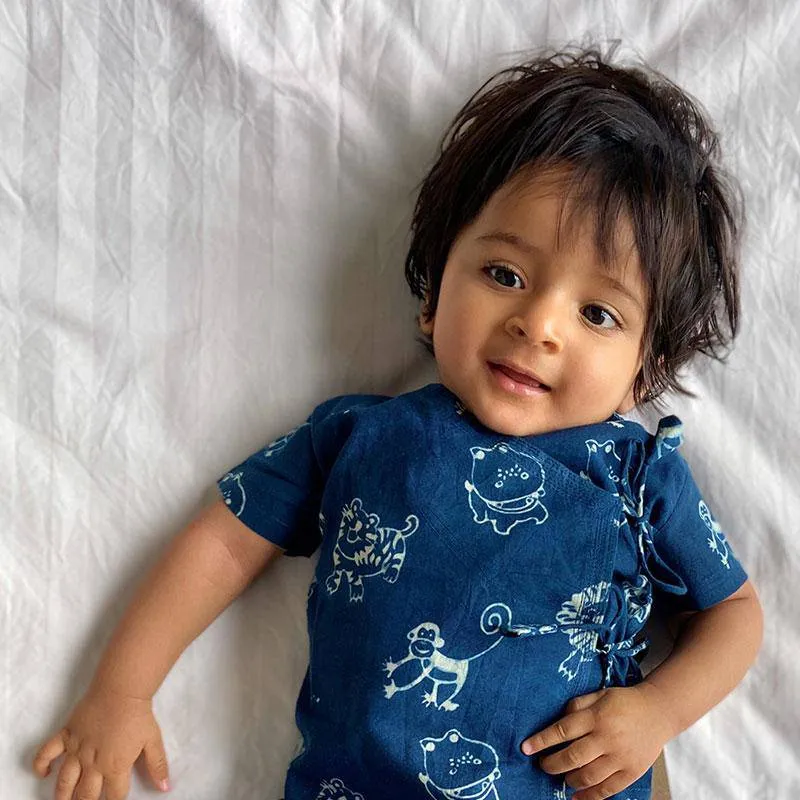 Zoo Print Indigo Angarakha Top with White Pants